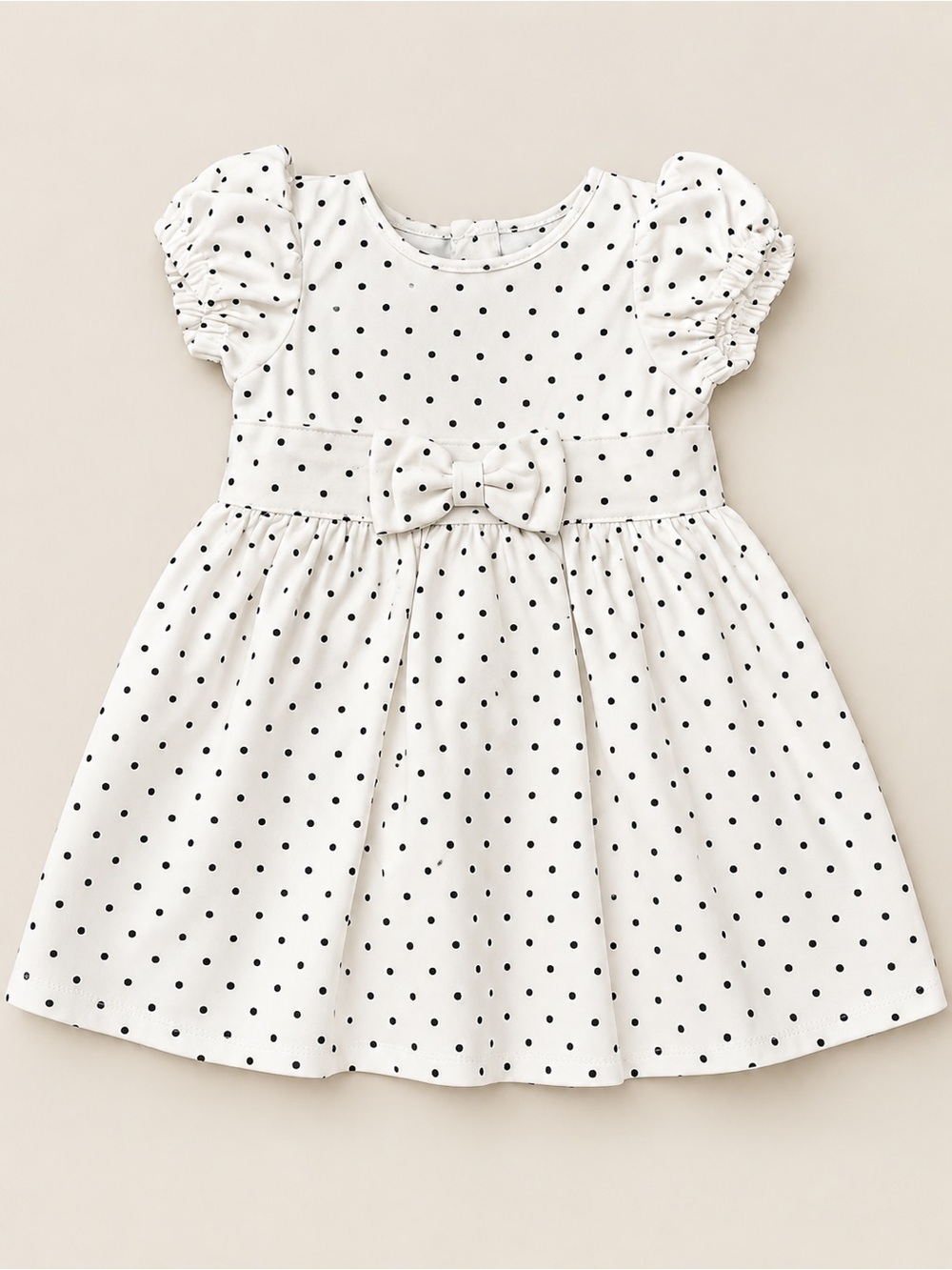 Cynthia Rowley Girls 3T White Black Polka Dot Bow Puff Sleeve Dress